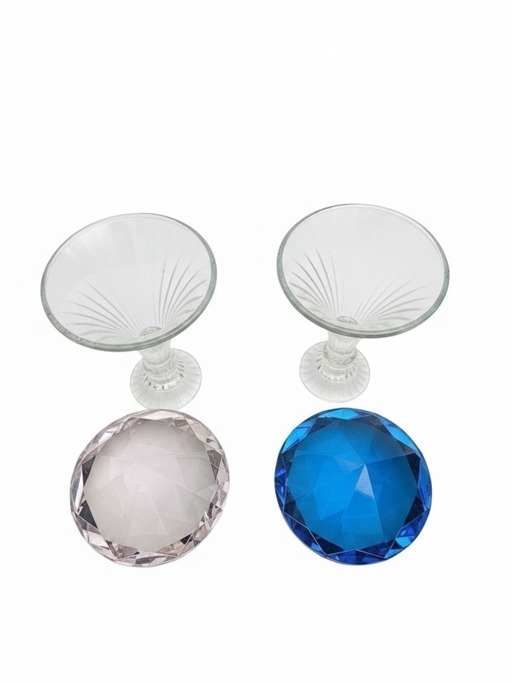 Large Crystal Paperweights | Set of 2 1 Pink & 1 Blue Faceted Glass Desk Decor - Picture 3 of 6